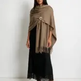 Șal elegant damă maro camel din cașmir și lână, model uni