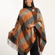 Șal elegant damă cărămiziu-antracit din cașmir și lână, Model Character
