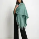 Șal elegant damă verde mentă din cașmir și lână, model uni