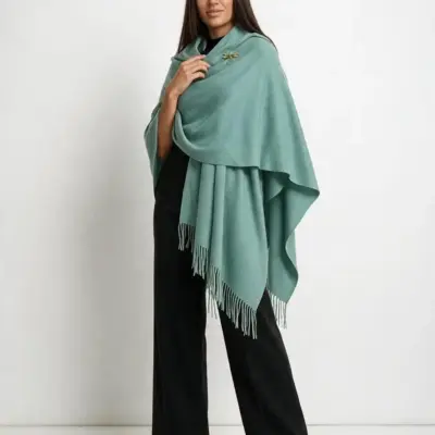 Șal elegant damă verde mentă din cașmir și lână, model uni