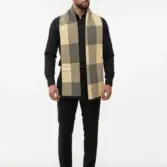 Fular bărbătesc din cașmir și lână gri-bej, cu model geometric în carouri Geometric Elegance