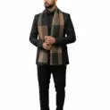 ALT imagine produs Fular bărbătesc din cașmir și lână negru-maro, cu model geometric în carouri Geometric Elegance