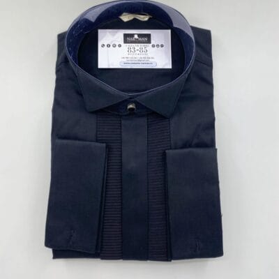 Camasa neagra cu guler papion si pliuri Chevron pe orizontal (copiază)