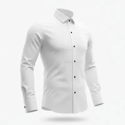Cămașă albă cu guler papion și pliuri orizontale – Slim Fit | Ceremonie, Black Tie & White Tie - CLS06
