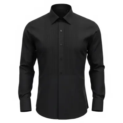 Cămașă neagră cu guler papion și pliuri verticale – Slim Fit | Ceremonie & Black Tie - CLS01