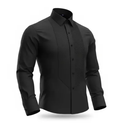 Cămașă neagră cu guler papion și pliuri laterale Chevron – Slim Fit | Ceremonie & Black Tie - CLS02