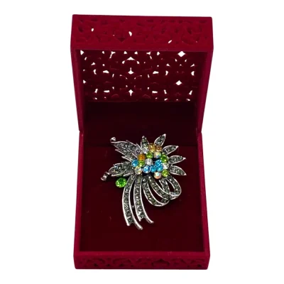 Broșă Florală Filigranată din Oțel Inoxidabil cu Cristale Multicolore  (BG18)