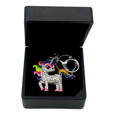 Breloc Unicorn Strălucitor cu Cristale și Coamă Curcubeu (LG05)