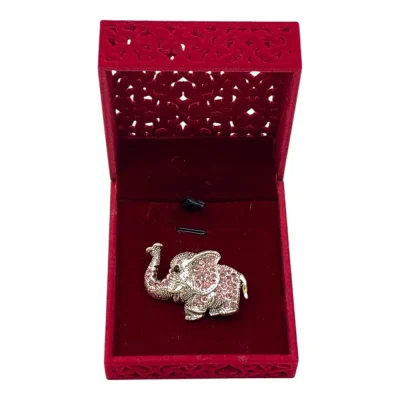 Broșă Filigranată ,Elefant cu Cristale Roz (BG22)