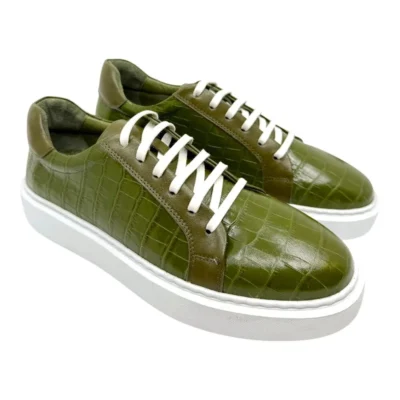 Pantofi casual verzi bărbatesti din piele naturală, handmade, cu talpă cusută PC16