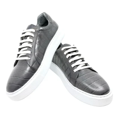 Pantofi bărbătești gri din piele naturală, handmade, casual, cu talpă cusută PC18