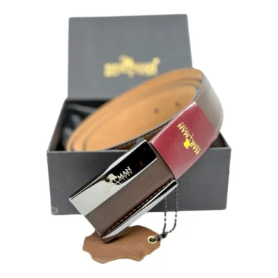 Curea bărbătească maro închis din piele naturală 100%, handmade, cu cataramă din oțel inoxidabil CUP29