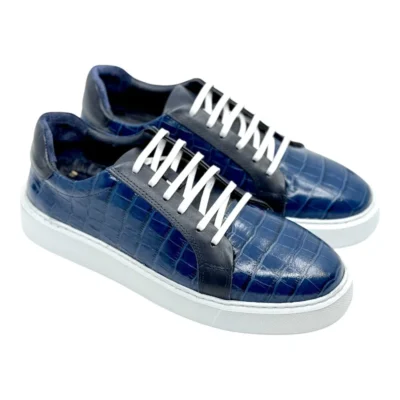Pantofi casual bărbătești bleumarin din piele naturală, handmade, cu talpă cusută PC15