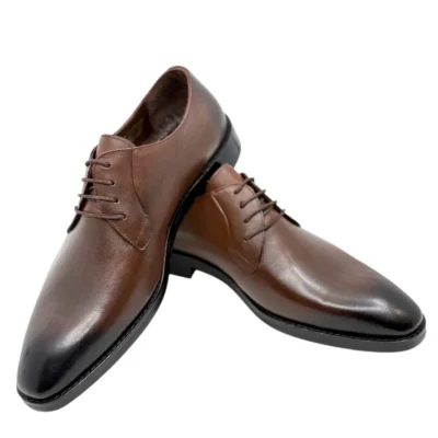 Pantofi eleganți bărbătești maro din piele naturală 100%, talpă cusută interior-exterior PE96