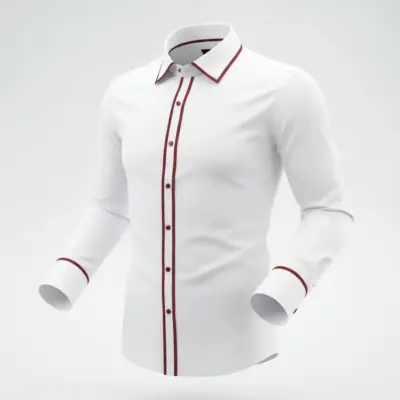 Cămașă albă cu dungi bordo și guler papion – Slim Fit | Ceremonie, Black Tie - CLS09