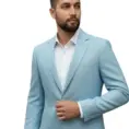 Sacou Bleu Ciel premium pentru bărbați din in 100%, croială Slim Fit, ideal pentru nunți, cununii civile și evenimente elegante de vară.