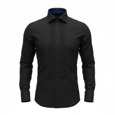 Cămașă neagră cu guler papion și pliuri orizontale – Model Chevron – Slim Fit | Black Tie & White Tie - CLS14