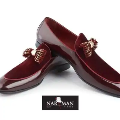 Pantofi barbatesti eleganti, bordo, de lac si catifea, fara siret - PE31