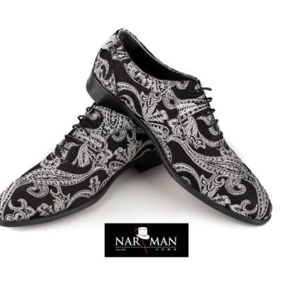 Pantofi barbatesti eleganti, negrii, piele, brocart, cu siret, NARMAN, PE39