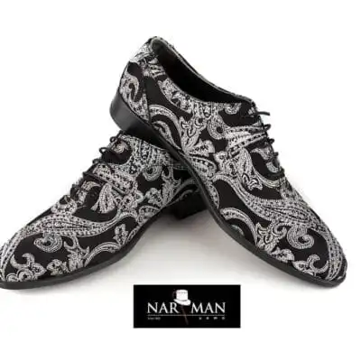 Pantofi barbatesti eleganti, negrii, piele, brocart, cu siret, NARMAN, PE39