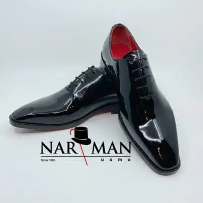 Pantofi eleganți bărbătești Narman – Piele lăcuită 100% interior, exterior și talpă, negru lucios -  PE76