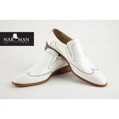 Pantofi barbatesti eleganti, fara siret din piele, culoare Alb - PE46