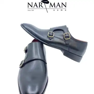 Pantofi Monk bărbătești Narman – Piele semilăcuită negru cu prindere, eleganță și stil sofisticat - PE93
