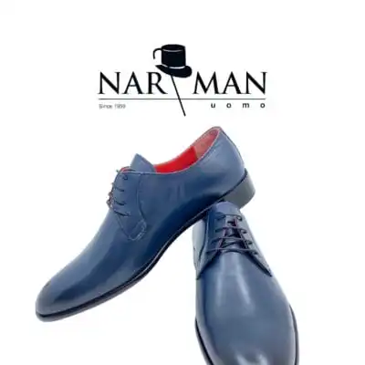 Pantofi eleganți bărbați Narman – Piele semi-lăcuită bleumarin cu șiret, stil modern și rafinat - PE84