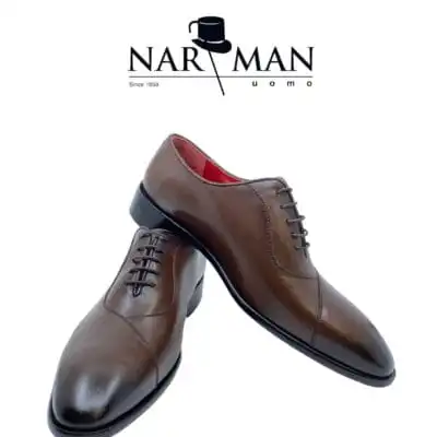 Pantofi eleganți bărbați Narman – Piele semi-lăcuită maro, cu șiret - PE85