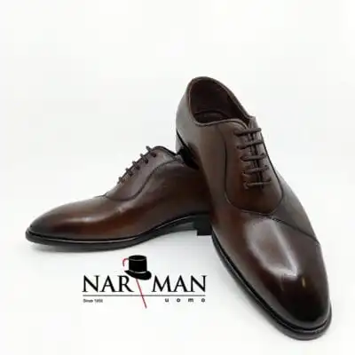 Pantofi eleganți bărbați Narman – Piele semi-lăcuită maro, cu șiret, design sofisticat - PE65