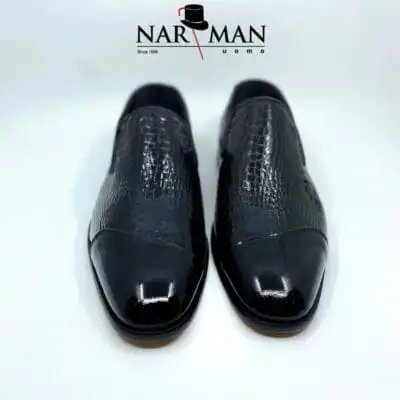 Pantofi eleganți bărbați, piele lăcuită negru - PE79