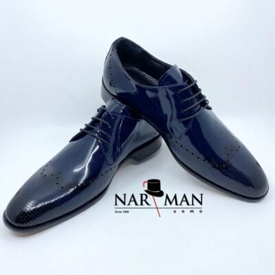 Pantofi eleganți, pentru bărbați, piele lăcuită.Culoare bleumarin cu siret. Marca Narman, PE81