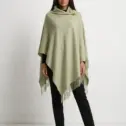 Șal elegant damă verde fistic din cașmir și lână, model uni