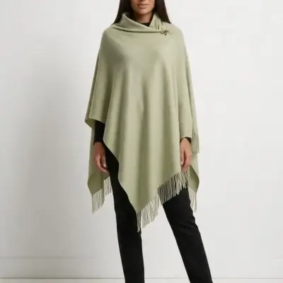 Șal elegant damă verde fistic din cașmir și lână, model uni