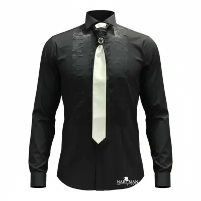 Lavalieră elegantă bărbați alb-negru  cu detalii florale – accesoriu pentru nunți și ceremonii- LV30