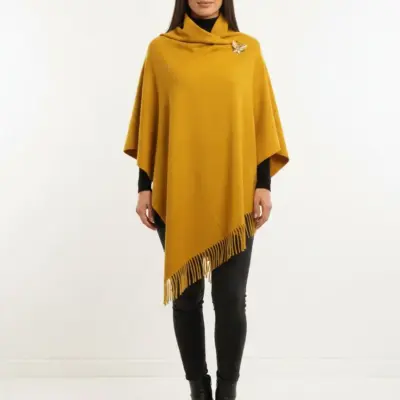 Șal elegant damă galben muștar din cașmir și lână, model uni