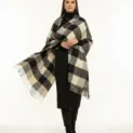 Șal elegant de damă negru-crem din cașmir și lână, Model Character