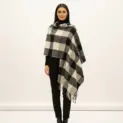 Șal elegant de damă negru-crem din cașmir și lână, Model Character