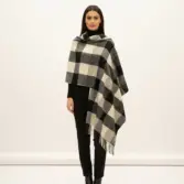 Șal elegant de damă negru-crem din cașmir și lână, Model Character