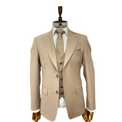 Costum Casual-Elegant Crem 3 Piese din Lână 100%- CSA96