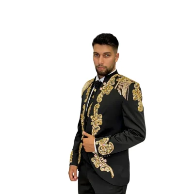 Costum de lux pentru bărbați cu aplicații brodate si epoleti - GLAM05
