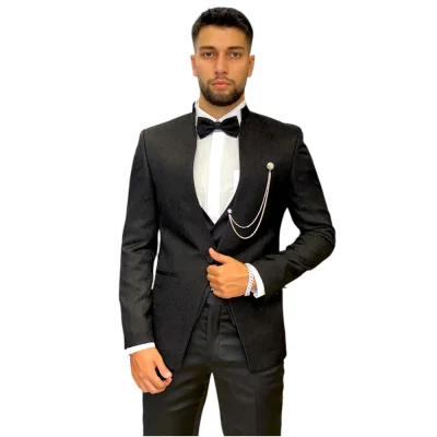 Costum de ceremonie negru cu guler tunică - CTB75
