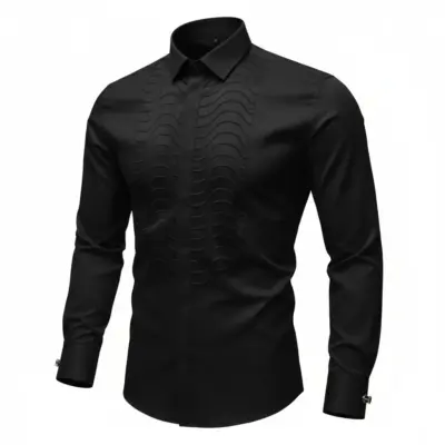 Cămașă neagră cu guler tip papion și design 3D în material – Slim Fit | Black Tie  - CLS17