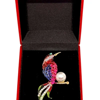 Broșă Iris Exotic cu Pietre Colorate și Perlă din Oțel Inoxidabil (BA59)