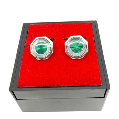 Butoni eleganți din oțel inoxidabil cu piatră verde, lucrați hand made - BU41