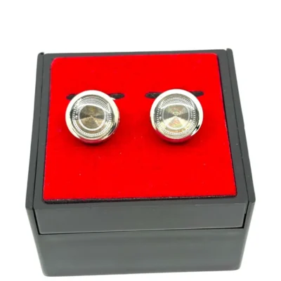 Butoni eleganți din oțel inoxidabil,model concentric argintiu, lucrați hand made - BU68