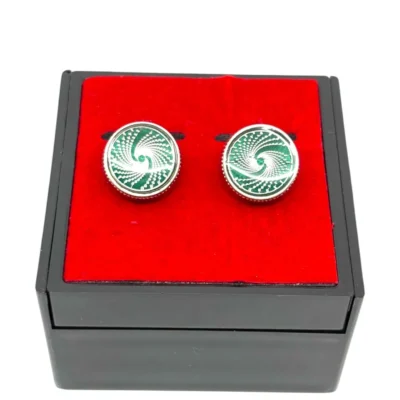 Butoni eleganți din oțel inoxidabil,piatră verde cu design geometric dinamic, lucrați hand made - BU67