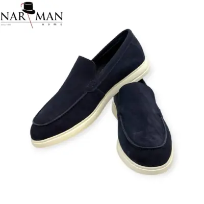 Loafers bărbătești bleumarin din piele întoarsă cu talpă EVA- PC24