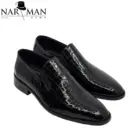 Pantofi Eleganți pentru Bărbați din Piele Lăcuită Neagră, Textură Croco, Fără Șiret