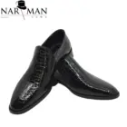 Pantofi Eleganți pentru Bărbați din Piele Lăcuită Neagră, Textură Croco, Fără Șiret